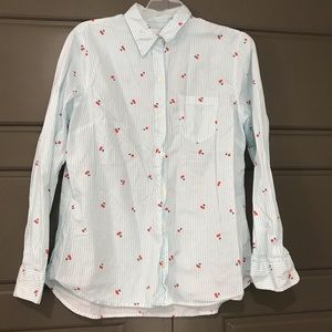 Gap Button Down Cherry and Stripes - L
